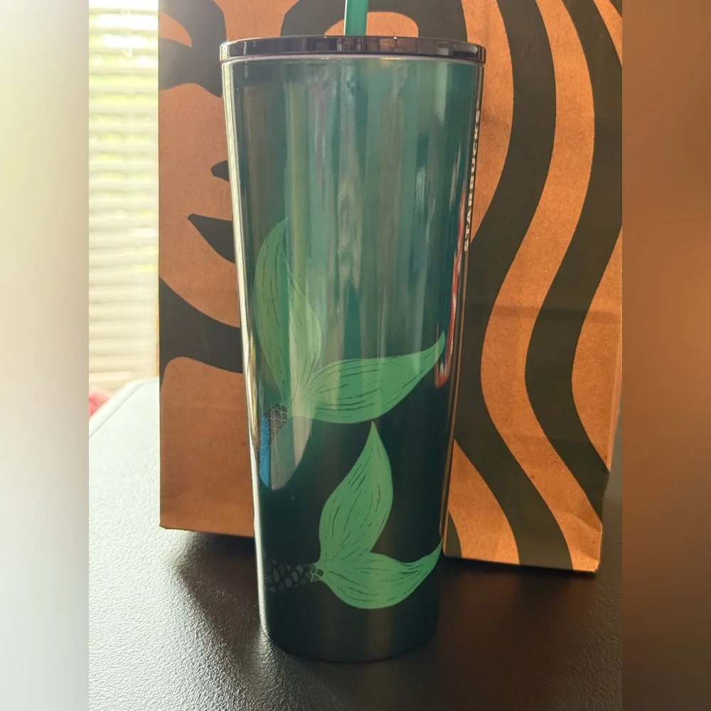 Starbucks Green and Purple Mermaid Tumbler with Straw NWT